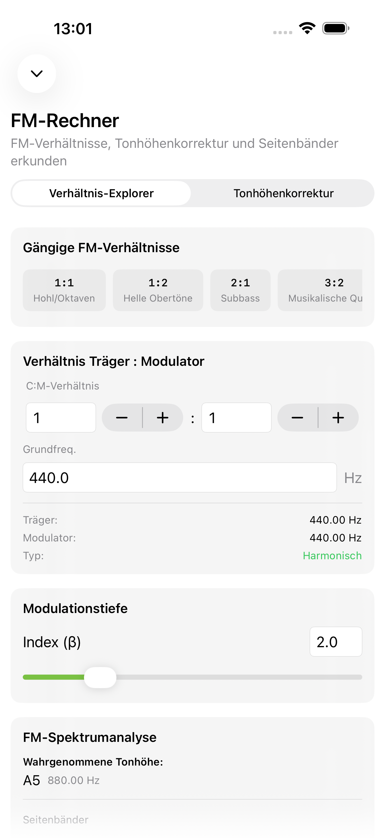 FM-Rechner auf iPhone